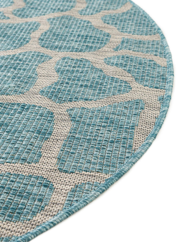 Light Aqua 4' 1 x 4' 1 Outdoor Safari Round Area Rug Weather Resistant for Patio, Deck, Terrace, Balcony, Porch Animal Print Wildlife Nature Carpet for Sale at Rug Engine