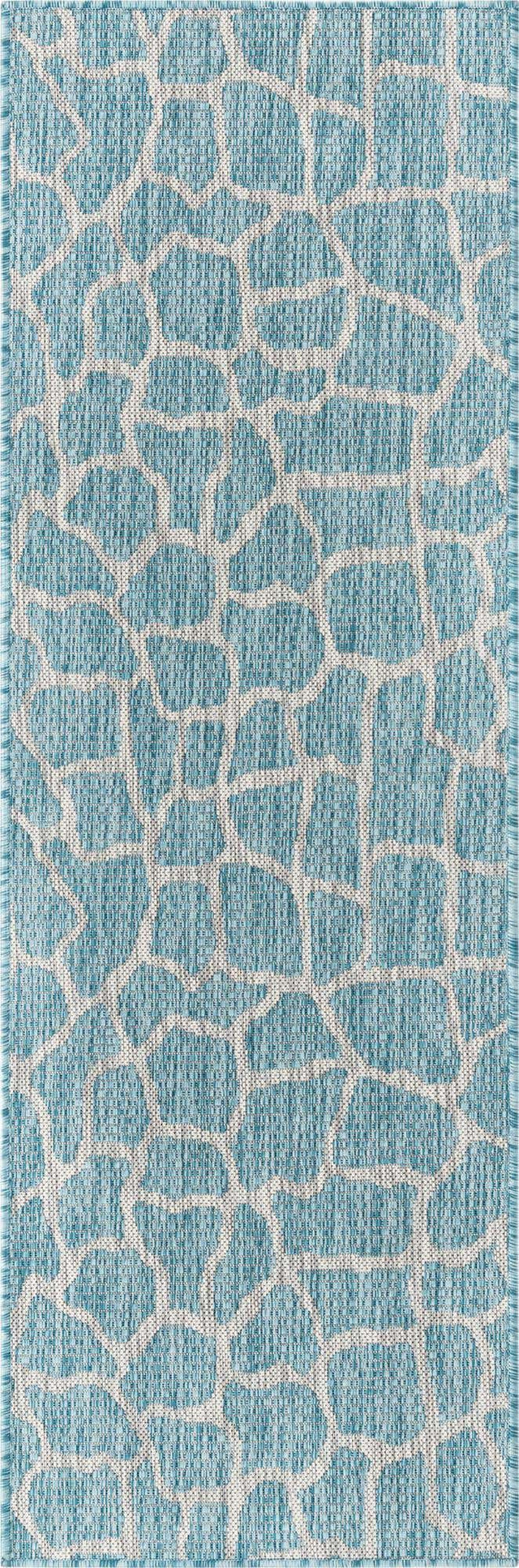 Light Aqua 2' x 6' 1 Outdoor Safari Runner Area Rug Weather Resistant for Patio, Deck, Terrace, Balcony, Porch Animal Print Wildlife Nature Carpet for Sale at Rug Engine