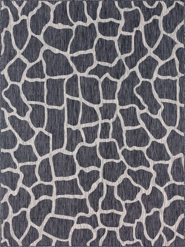 Charcoal Gray 9' x 12' Outdoor Safari Rectangle Area Rug Weather Resistant for Patio, Deck, Terrace, Balcony, Porch Animal Print Wildlife Nature Carpet for Sale at Rug Engine