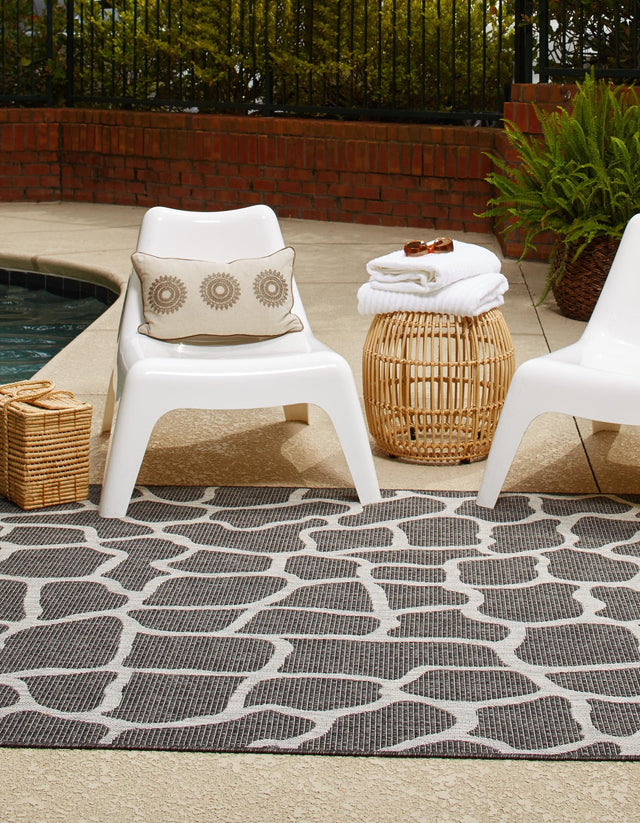 Charcoal Gray 4' 1 x 6' 1 Outdoor Safari Rectangle Area Rug Weather Resistant for Patio, Deck, Terrace, Balcony, Porch Animal Print Wildlife Nature Carpet for Sale at Rug Engine
