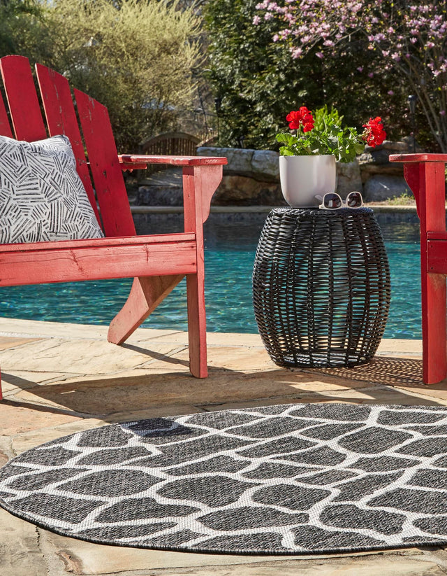 Charcoal Gray 4' 1 x 4' 1 Outdoor Safari Round Area Rug Weather Resistant for Patio, Deck, Terrace, Balcony, Porch Animal Print Wildlife Nature Carpet for Sale at Rug Engine