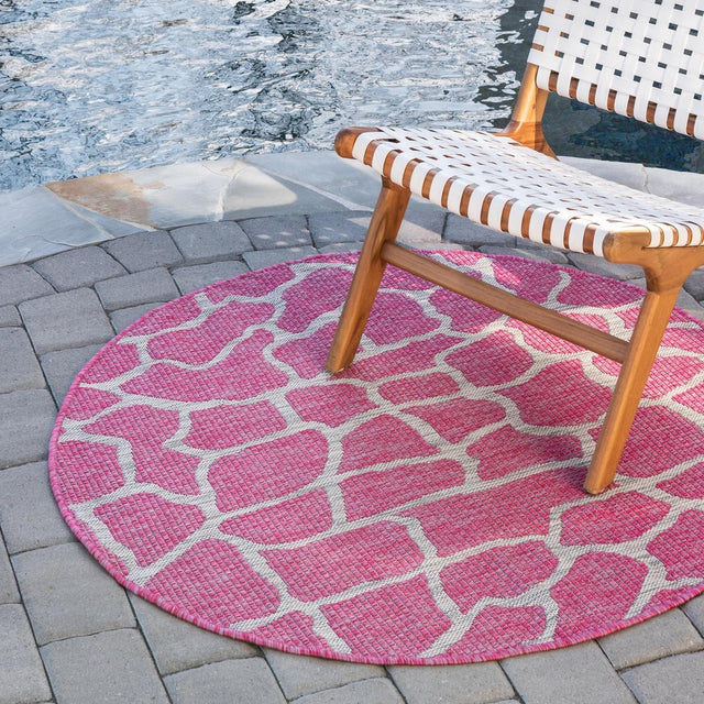 Magenta 4' 1 x 4' 1 Outdoor Safari Round Area Rug Weather Resistant for Patio, Deck, Terrace, Balcony, Porch Animal Print Wildlife Nature Carpet for Sale at Rug Engine