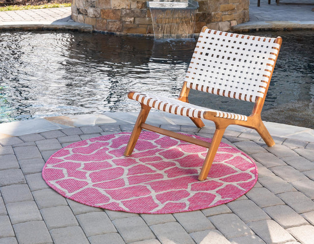 Magenta 4' 1 x 4' 1 Outdoor Safari Round Area Rug Weather Resistant for Patio, Deck, Terrace, Balcony, Porch Animal Print Wildlife Nature Carpet for Sale at Rug Engine