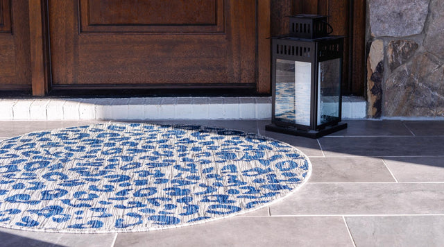 Blue 6' 1 x 6' 1 Outdoor Safari Round Area Rug Weather Resistant for Patio, Deck, Terrace, Balcony, Porch Animal Print Wildlife Nature Carpet for Sale at Rug Engine