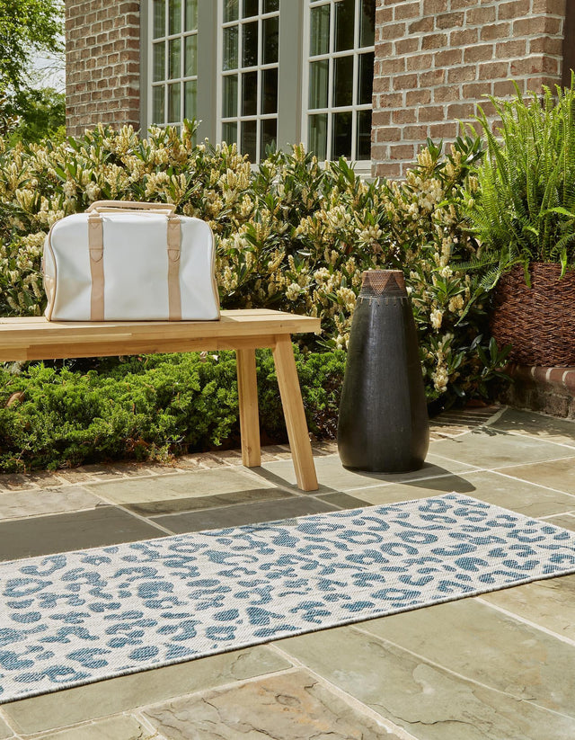 Blue 2' 7 x 10' Outdoor Safari Runner Area Rug Weather Resistant for Patio, Deck, Terrace, Balcony, Porch Animal Print Wildlife Nature Carpet for Sale at Rug Engine