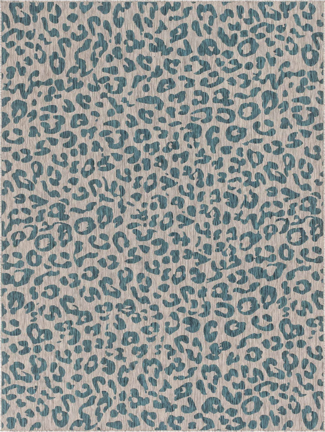 Teal 9' x 12' Outdoor Safari Rectangle Area Rug Weather Resistant for Patio, Deck, Terrace, Balcony, Porch Animal Print Wildlife Nature Carpet for Sale at Rug Engine