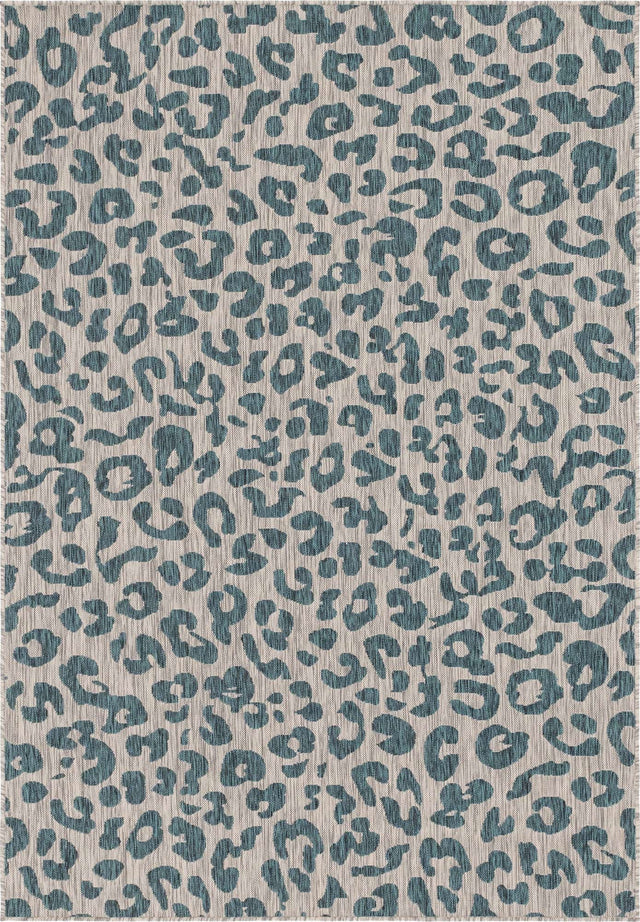 Teal 6' 1 x 9' Outdoor Safari Rectangle Area Rug Weather Resistant for Patio, Deck, Terrace, Balcony, Porch Animal Print Wildlife Nature Carpet for Sale at Rug Engine