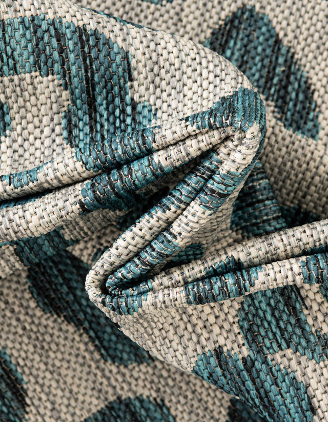 Teal 6' 1 x 9' Outdoor Safari Rectangle Area Rug Weather Resistant for Patio, Deck, Terrace, Balcony, Porch Animal Print Wildlife Nature Carpet for Sale at Rug Engine
