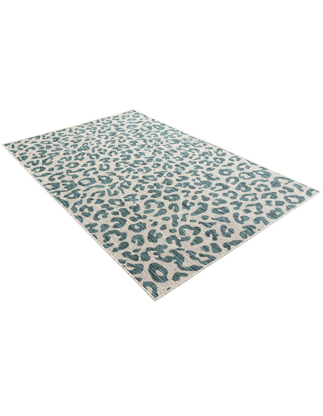 Teal 5' 3 x 8' Outdoor Safari Rectangle Area Rug Weather Resistant for Patio, Deck, Terrace, Balcony, Porch Animal Print Wildlife Nature Carpet for Sale at Rug Engine