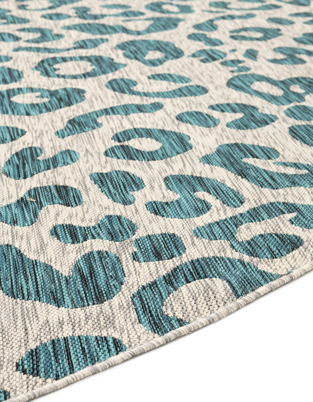 Teal 13' 1 x 13' 1 Outdoor Safari Round Area Rug Weather Resistant for Patio, Deck, Terrace, Balcony, Porch Animal Print Wildlife Nature Carpet for Sale at Rug Engine