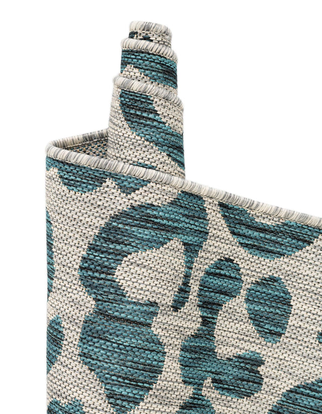 Teal 13' 1 x 13' 1 Outdoor Safari Round Area Rug Weather Resistant for Patio, Deck, Terrace, Balcony, Porch Animal Print Wildlife Nature Carpet for Sale at Rug Engine