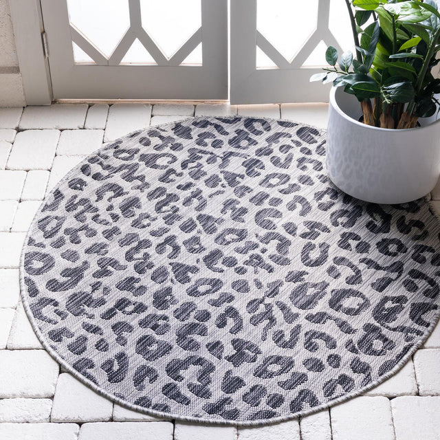 Light Gray 4' 1 x 4' 1 Outdoor Safari Round Area Rug Weather Resistant for Patio, Deck, Terrace, Balcony, Porch Animal Print Wildlife Nature Carpet for Sale at Rug Engine