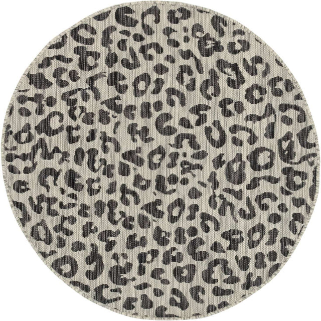 Light Gray 4' 1 x 4' 1 Outdoor Safari Round Area Rug Weather Resistant for Patio, Deck, Terrace, Balcony, Porch Animal Print Wildlife Nature Carpet for Sale at Rug Engine