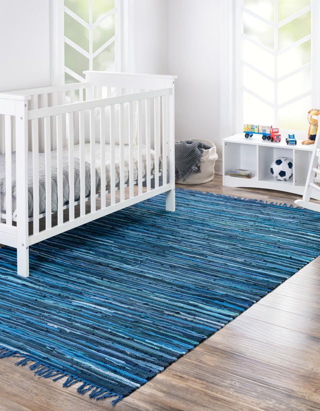 Navy Blue 8' x 10' Chindi Cotton Rectangle Area Rug Interior Design Home Decor Carpet Mat for Sale at Rug Engine