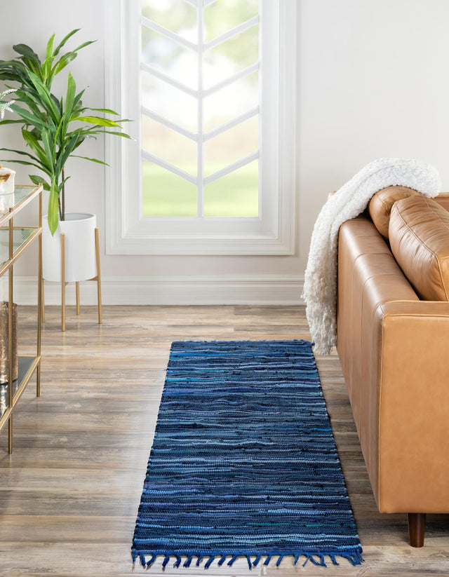 Navy Blue 2' 2 x 6' 7 Chindi Cotton Runner Area Rug Interior Design Home Decor Carpet Mat for Sale at Rug Engine