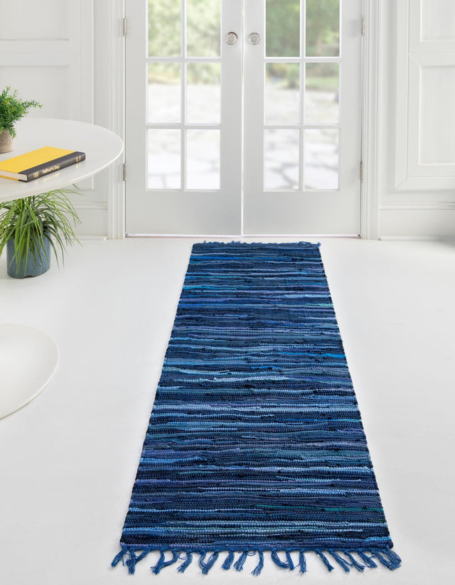 Navy Blue 2' 2 x 6' 7 Chindi Cotton Runner Area Rug Interior Design Home Decor Carpet Mat for Sale at Rug Engine