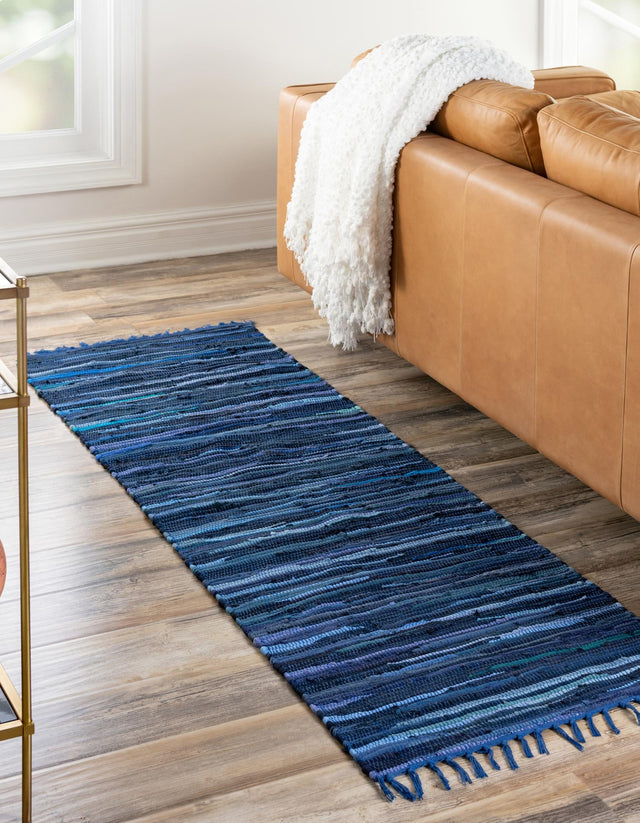 Navy Blue 2' 7 x 9' 10 Chindi Cotton Runner Area Rug Interior Design Home Decor Carpet Mat for Sale at Rug Engine