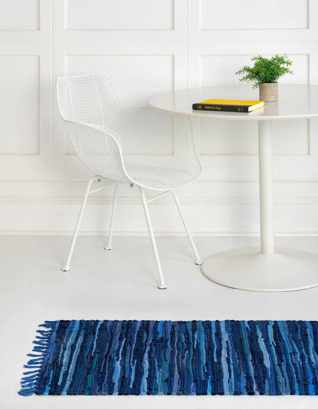 Navy Blue 2' 2 x 6' 7 Chindi Cotton Runner Area Rug Interior Design Home Decor Carpet Mat for Sale at Rug Engine