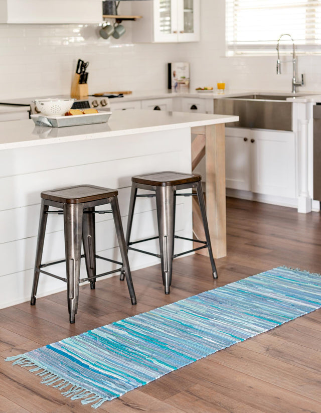 Light Blue 2' 2 x 6' 7 Chindi Cotton Runner Area Rug Interior Design Home Decor Carpet Mat for Sale at Rug Engine