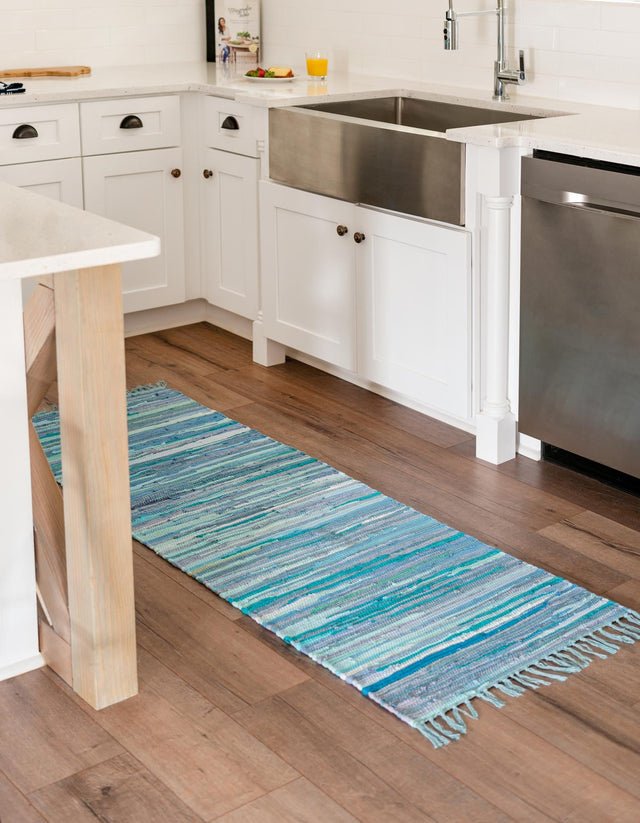 Light Blue 2' 2 x 6' 7 Chindi Cotton Runner Area Rug Interior Design Home Decor Carpet Mat for Sale at Rug Engine