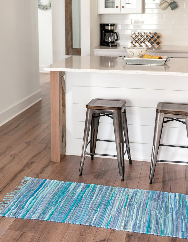 Light Blue 2' 2 x 6' 7 Chindi Cotton Runner Area Rug Interior Design Home Decor Carpet Mat for Sale at Rug Engine