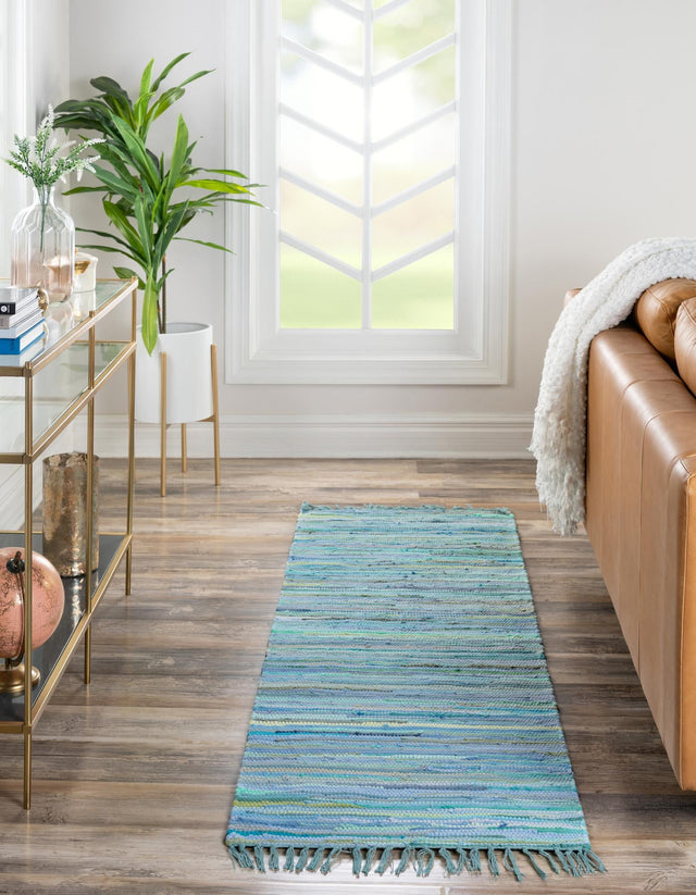 Light Blue 2' 2 x 6' 7 Chindi Cotton Runner Area Rug Interior Design Home Decor Carpet Mat for Sale at Rug Engine