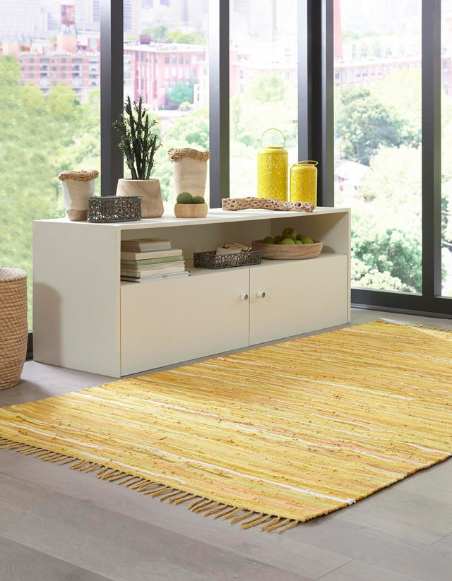 Yellow 9' x 12' Chindi Cotton Rectangle Area Rug Interior Design Home Decor Carpet Mat for Sale at Rug Engine
