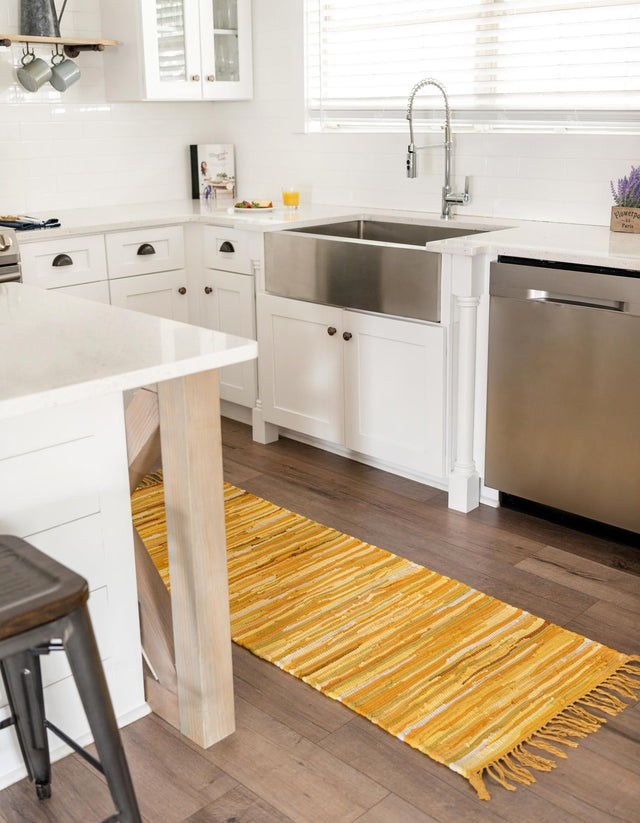 Yellow 2' 2 x 6' 7 Chindi Cotton Runner Area Rug Interior Design Home Decor Carpet Mat for Sale at Rug Engine