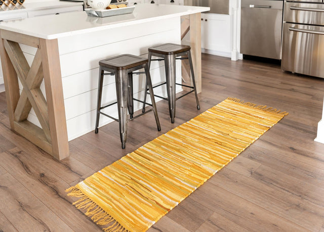 Yellow 2' 2 x 6' 7 Chindi Cotton Runner Area Rug Interior Design Home Decor Carpet Mat for Sale at Rug Engine