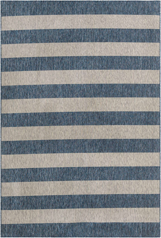 Blue 7' 10 x 11' Outdoor Striped Rectangle Area Rug Weather Resistant for Patio, Deck, Terrace, Balcony, Porch Geometric Pattern Waterproof Carpet for Sale at Rug Engine
