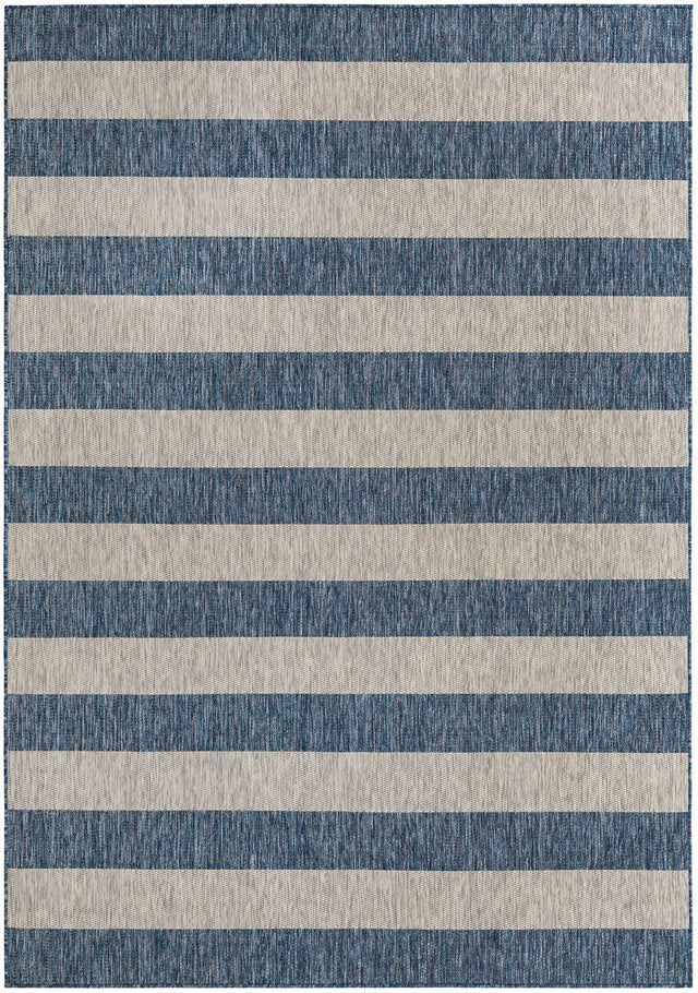 Blue 7' 1 x 10' Outdoor Striped Rectangle Area Rug Weather Resistant for Patio, Deck, Terrace, Balcony, Porch Geometric Pattern Waterproof Carpet for Sale at Rug Engine
