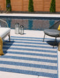 Blue 7' 1 x 10' Outdoor Striped Rectangle Area Rug Weather Resistant for Patio, Deck, Terrace, Balcony, Porch