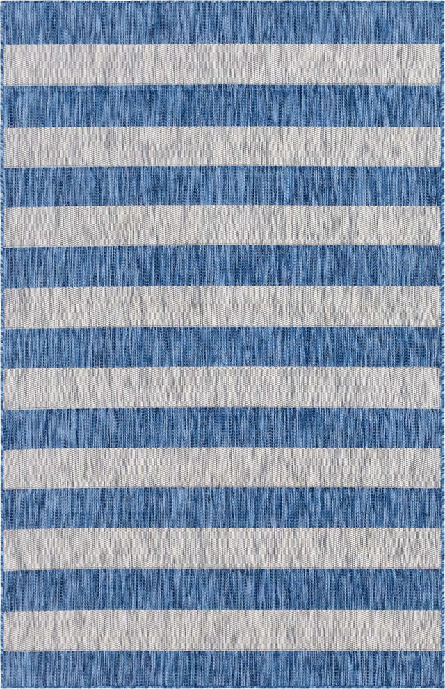 Blue 5' 3 x 8' Outdoor Striped Rectangle Area Rug Weather Resistant for Patio, Deck, Terrace, Balcony, Porch Geometric Pattern Waterproof Carpet for Sale at Rug Engine