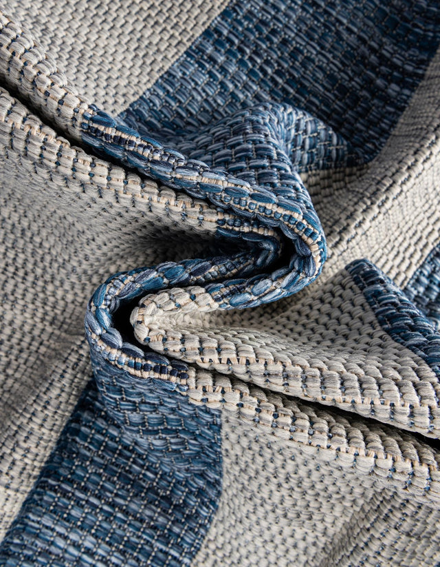 Blue 4' 1 x 4' 1 Outdoor Striped Round Area Rug Weather Resistant for Patio, Deck, Terrace, Balcony, Porch Geometric Pattern Waterproof Carpet for Sale at Rug Engine