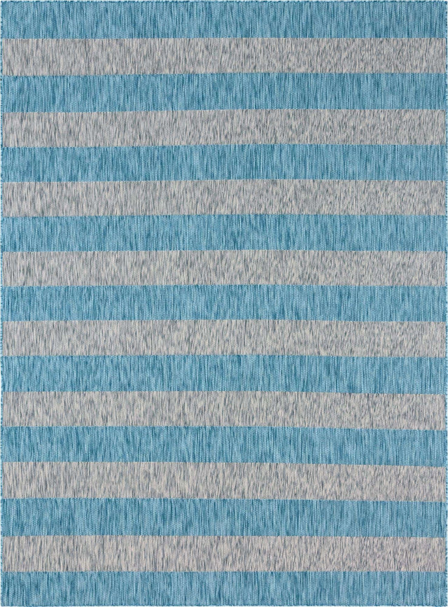 Light Aqua 9' x 12' Outdoor Striped Rectangle Area Rug Weather Resistant for Patio, Deck, Terrace, Balcony, Porch Geometric Pattern Waterproof Carpet for Sale at Rug Engine