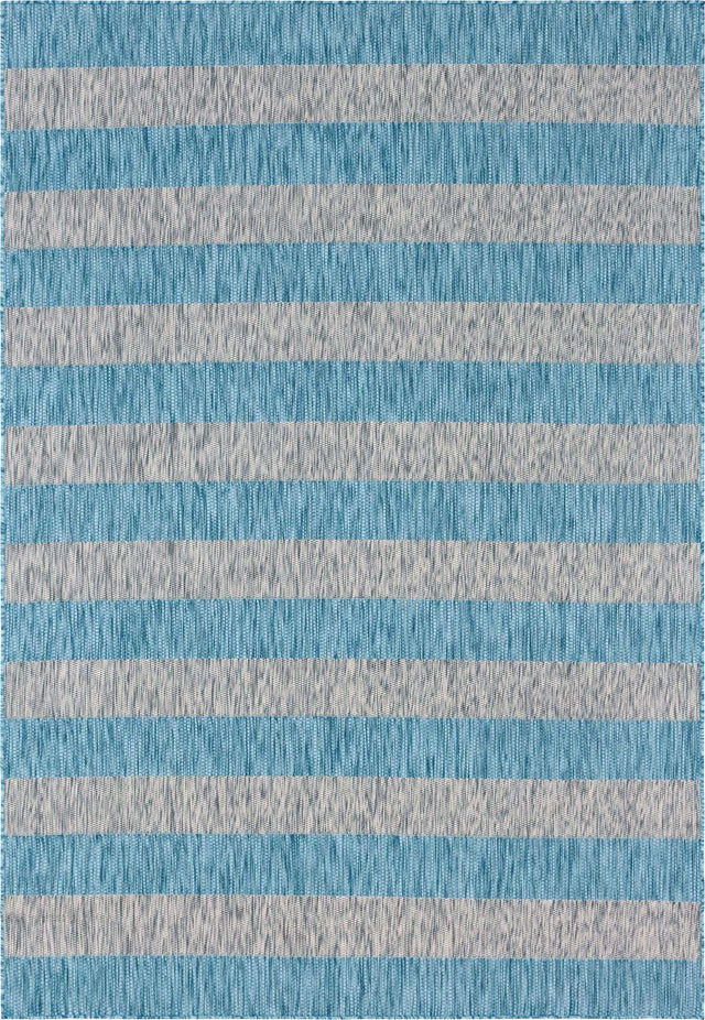 Light Aqua 7' 1 x 10' Outdoor Striped Rectangle Area Rug Weather Resistant for Patio, Deck, Terrace, Balcony, Porch Geometric Pattern Waterproof Carpet for Sale at Rug Engine