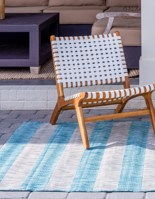 Light Aqua 6' 1 x 9' Outdoor Striped Rectangle Area Rug Weather Resistant for Patio, Deck, Terrace, Balcony, Porch Geometric Pattern Waterproof Carpet for Sale at Rug Engine