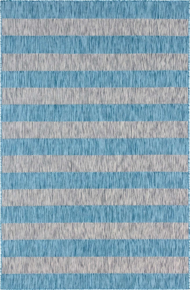 Light Aqua 4' 1 x 6' 1 Outdoor Striped Rectangle Area Rug Weather Resistant for Patio, Deck, Terrace, Balcony, Porch Geometric Pattern Waterproof Carpet for Sale at Rug Engine