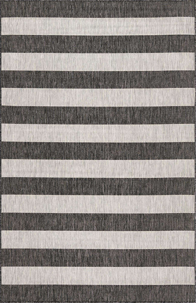 Charcoal Gray 5' 3 x 8' Outdoor Striped Rectangle Area Rug Weather Resistant for Patio, Deck, Terrace, Balcony, Porch Geometric Pattern Waterproof Carpet for Sale at Rug Engine