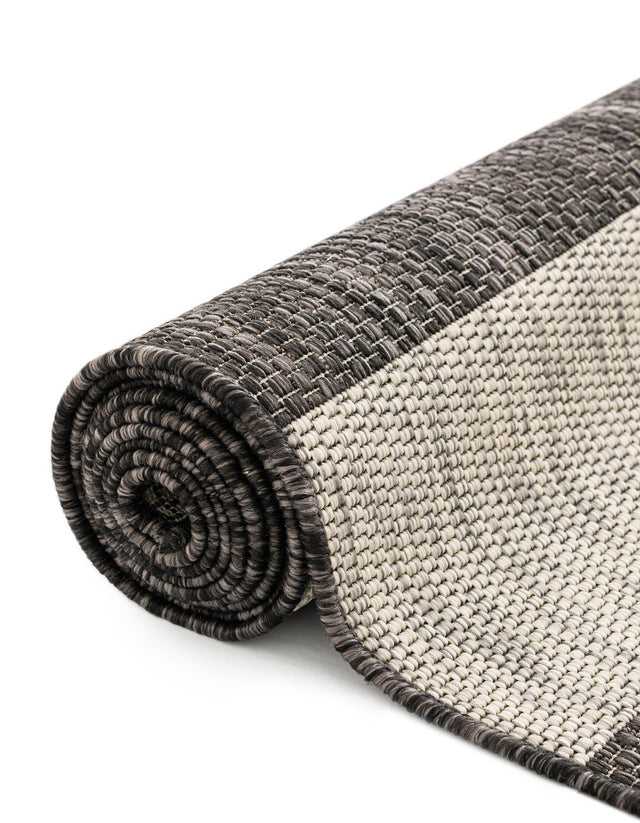 Charcoal Gray 4' 1 x 4' 1 Outdoor Striped Round Area Rug Weather Resistant for Patio, Deck, Terrace, Balcony, Porch Geometric Pattern Waterproof Carpet for Sale at Rug Engine