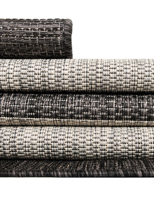 Charcoal Gray 4' 1 x 4' 1 Outdoor Striped Round Area Rug Weather Resistant for Patio, Deck, Terrace, Balcony, Porch Geometric Pattern Waterproof Carpet for Sale at Rug Engine