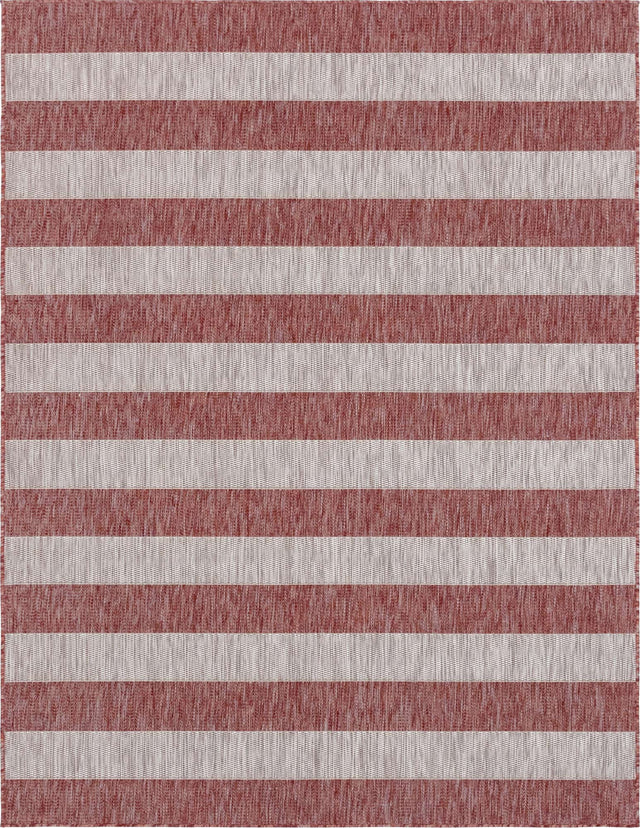 Rust Red 9' x 12' Outdoor Striped Rectangle Area Rug Weather Resistant for Patio, Deck, Terrace, Balcony, Porch Geometric Pattern Waterproof Carpet for Sale at Rug Engine