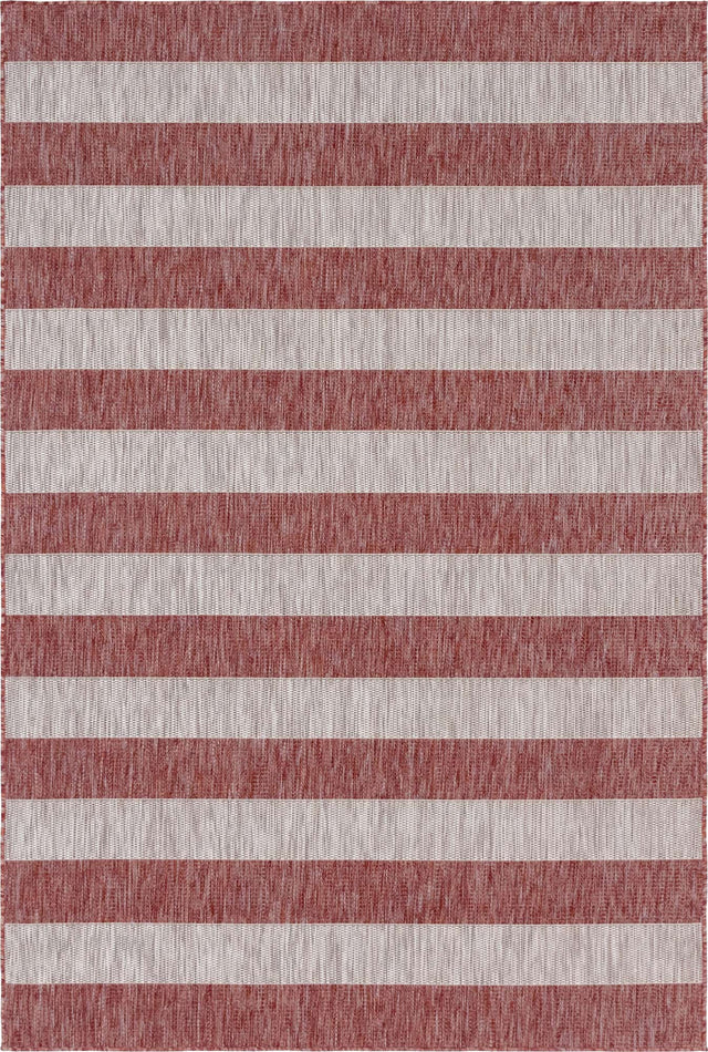 Rust Red 6' 1 x 9' Outdoor Striped Rectangle Area Rug Weather Resistant for Patio, Deck, Terrace, Balcony, Porch Geometric Pattern Waterproof Carpet for Sale at Rug Engine
