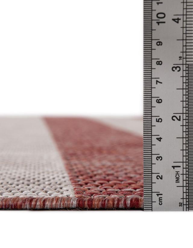 Rust Red 9' x 12' Outdoor Striped Rectangle Area Rug Weather Resistant for Patio, Deck, Terrace, Balcony, Porch Geometric Pattern Waterproof Carpet for Sale at Rug Engine