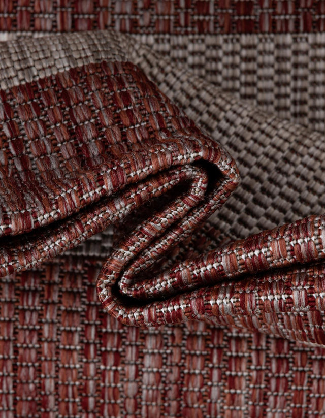 Rust Red 9' x 12' Outdoor Striped Rectangle Area Rug Weather Resistant for Patio, Deck, Terrace, Balcony, Porch Geometric Pattern Waterproof Carpet for Sale at Rug Engine