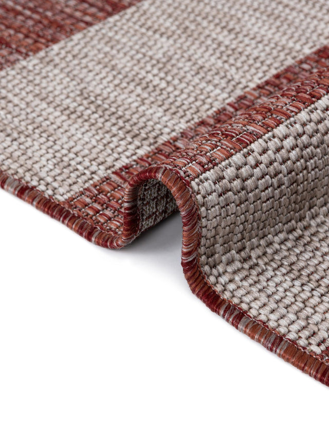 Rust Red 7' 10 x 11' Outdoor Striped Rectangle Area Rug Weather Resistant for Patio, Deck, Terrace, Balcony, Porch Geometric Pattern Waterproof Carpet for Sale at Rug Engine