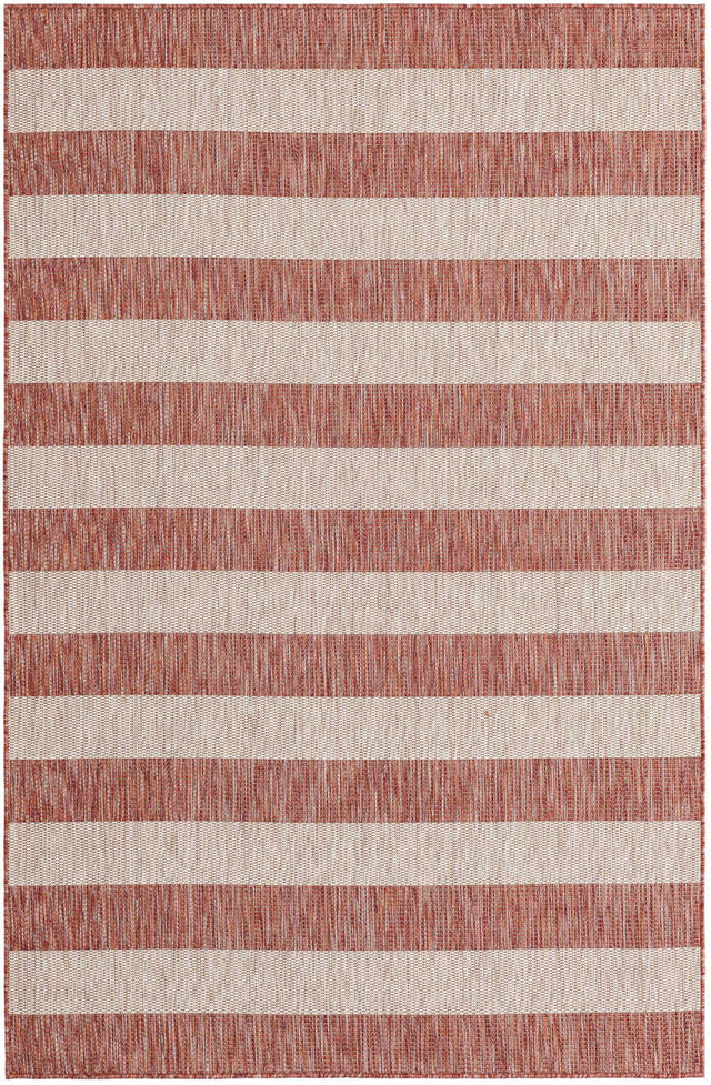 Rust Red 5' 3 x 8' Outdoor Striped Rectangle Area Rug Weather Resistant for Patio, Deck, Terrace, Balcony, Porch Geometric Pattern Waterproof Carpet for Sale at Rug Engine