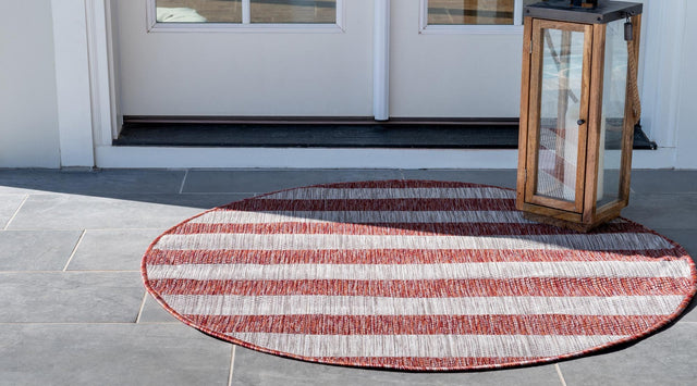 Rust Red 12' x 12' Outdoor Striped Round Area Rug Weather Resistant for Patio, Deck, Terrace, Balcony, Porch Geometric Pattern Waterproof Carpet for Sale at Rug Engine