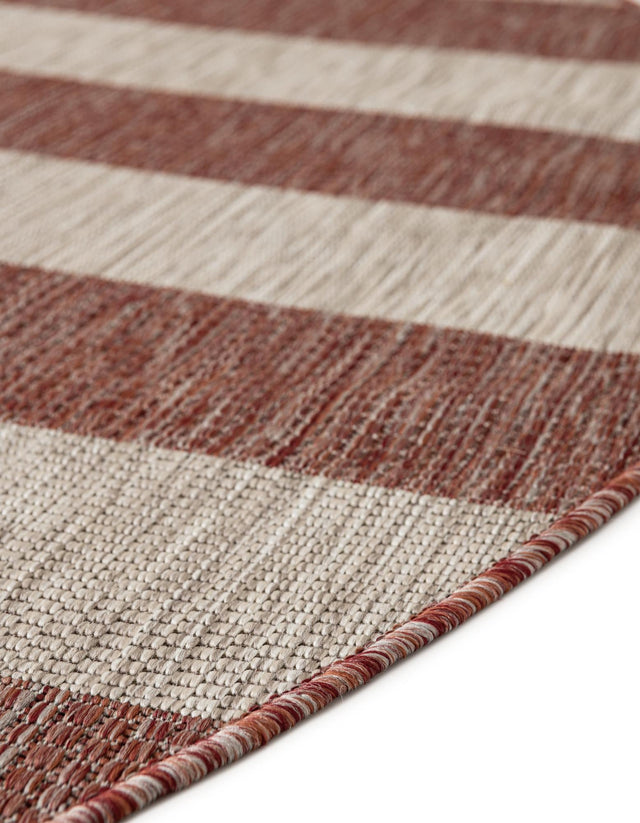 Rust Red 4' 1 x 4' 1 Outdoor Striped Round Area Rug Weather Resistant for Patio, Deck, Terrace, Balcony, Porch Geometric Pattern Waterproof Carpet for Sale at Rug Engine