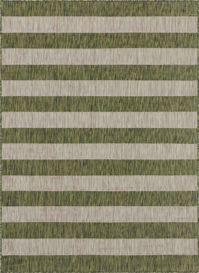 Green 7' 10 x 11' Outdoor Striped Rectangle Area Rug Weather Resistant for Patio, Deck, Terrace, Balcony, Porch Geometric Pattern Waterproof Carpet for Sale at Rug Engine